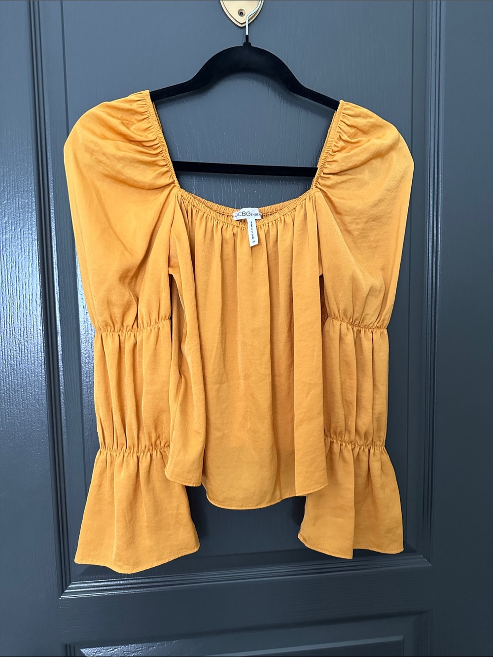 BCBGMaxAzria Golden Yellow Square Neck Peasant Top